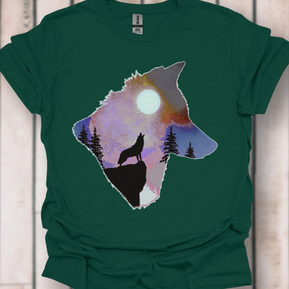 Wolf volle maan double exposure T‑Shirt
