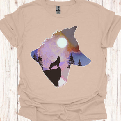 Wolf volle maan double exposure T‑Shirt