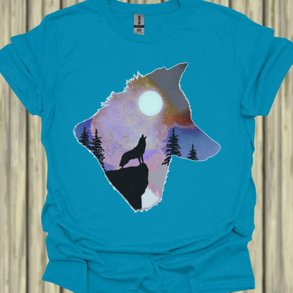 Wolf volle maan double exposure T‑Shirt