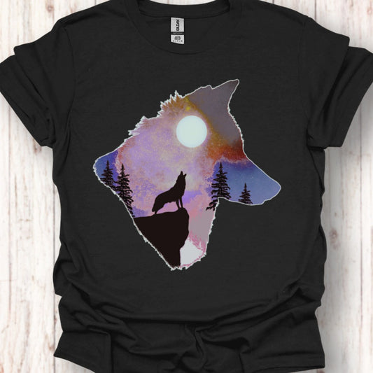 Wolf volle maan double exposure T‑Shirt