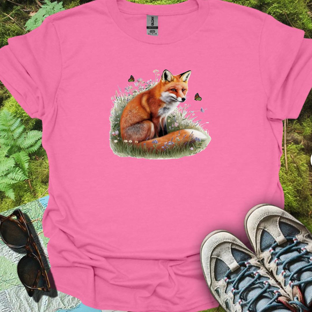 Fox with butterflies trendy T-shirt