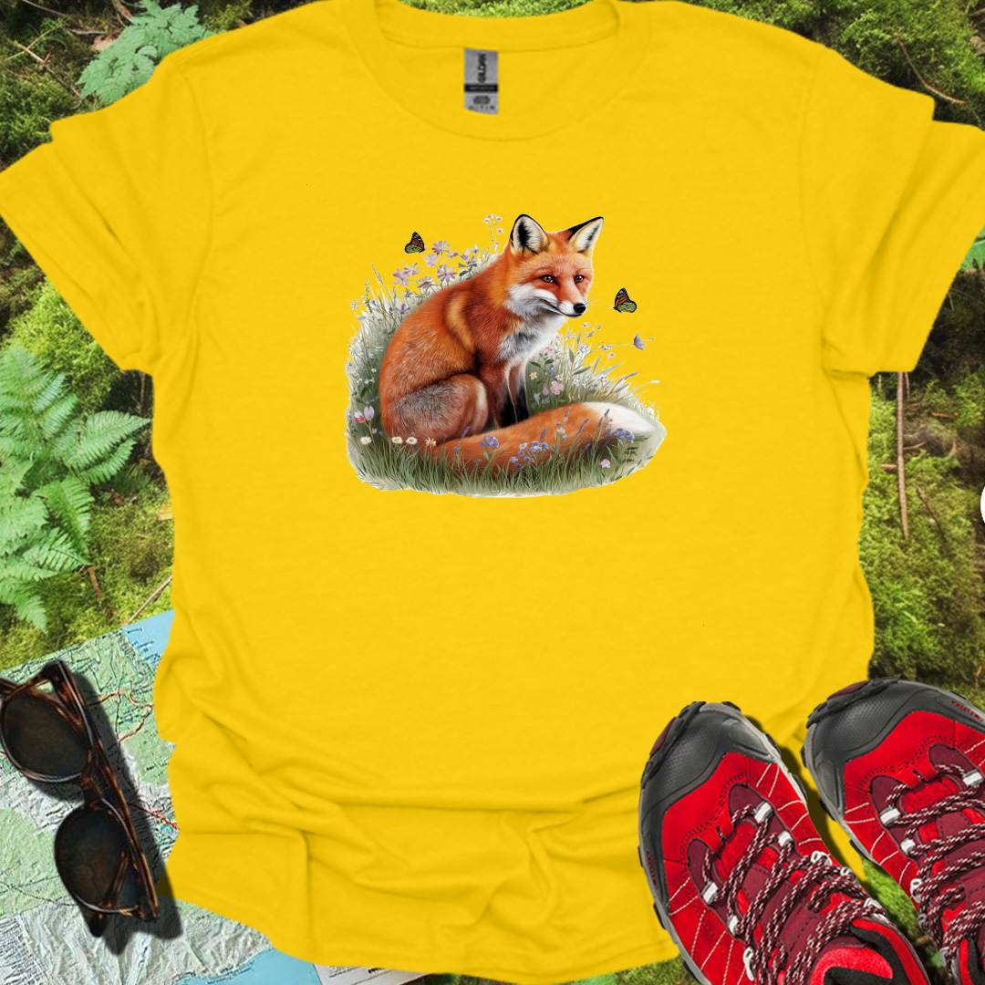 Fox with butterflies trendy T-shirt