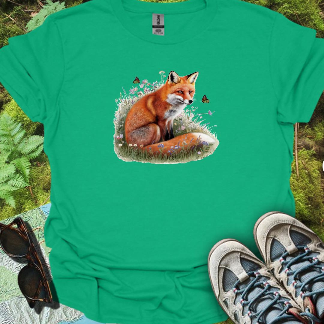 Fox with butterflies trendy T-shirt