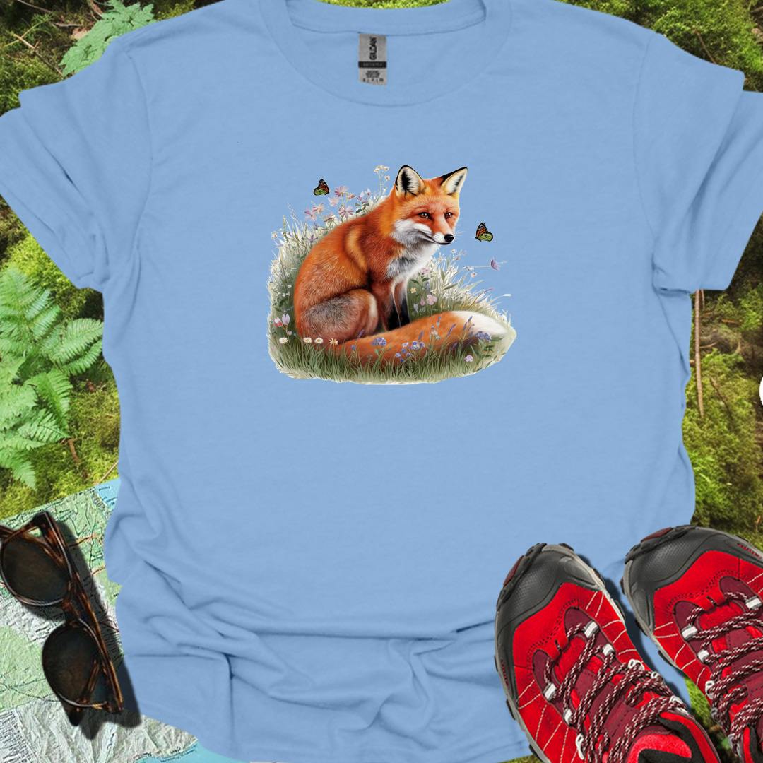 Fox with butterflies trendy T-shirt