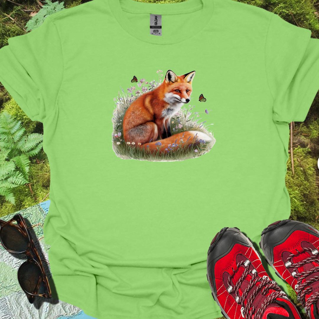 Fox with butterflies trendy T-shirt