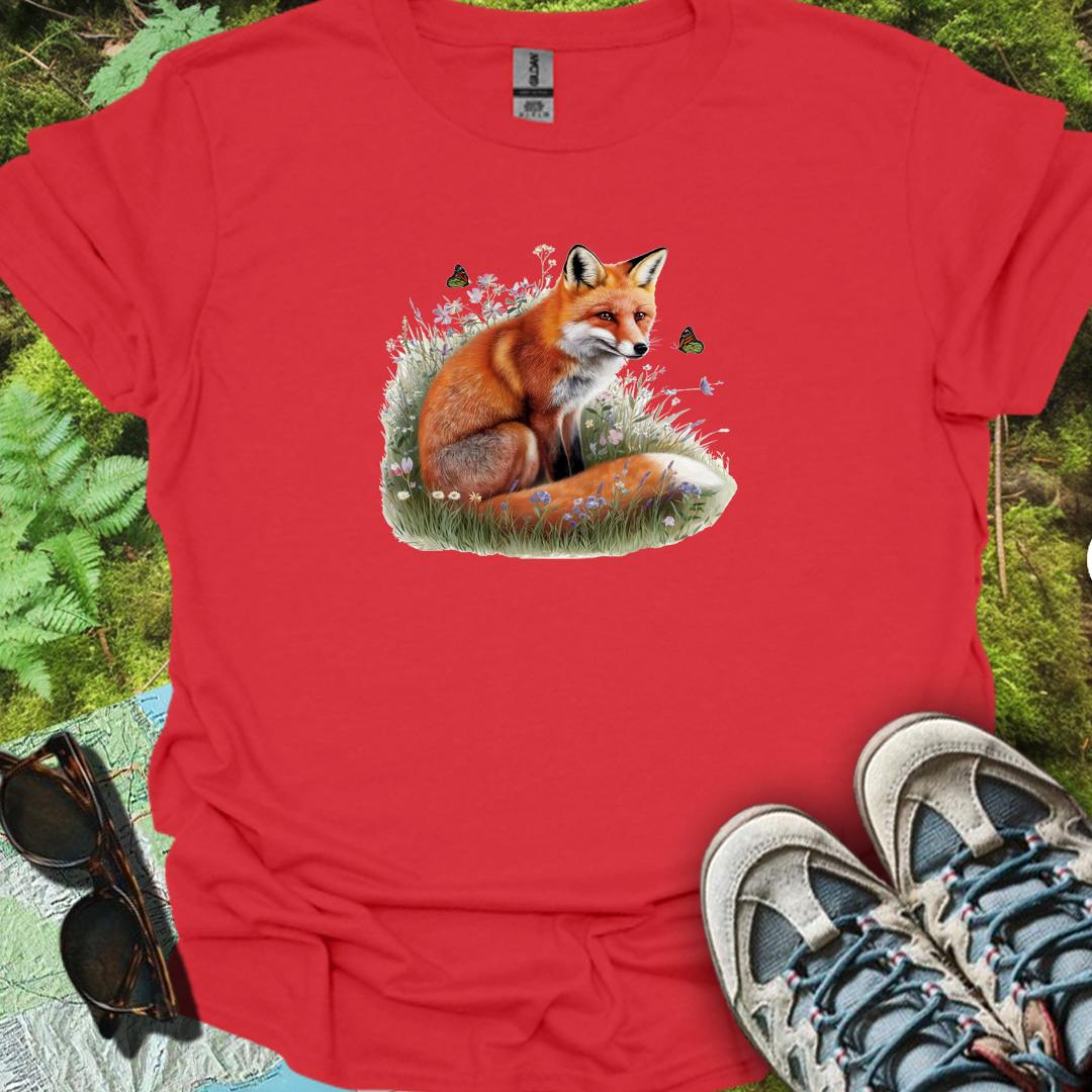 Fox with butterflies trendy T-shirt
