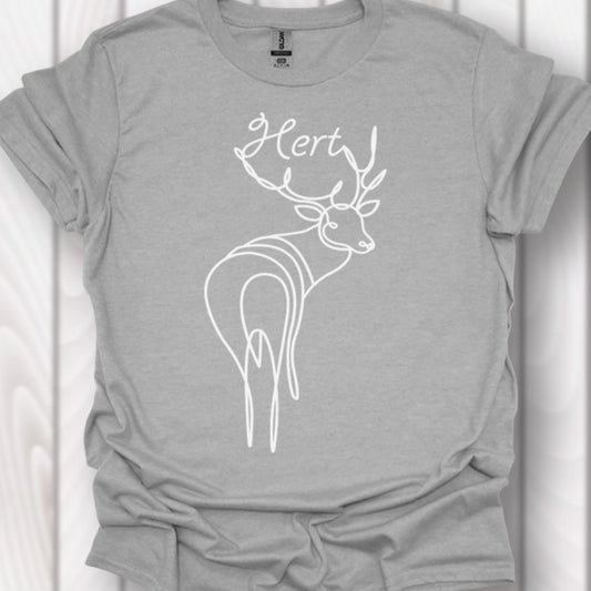 Hert staand lijntekening wit T‑Shirt