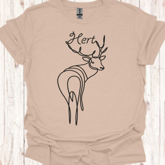 Hert staand lijntekening zwart T‑Shirt