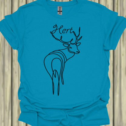 Hert staand lijntekening zwart T‑Shirt
