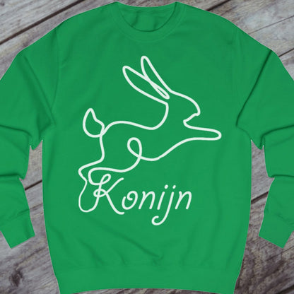 Rabbit line drawing white sweatshirt