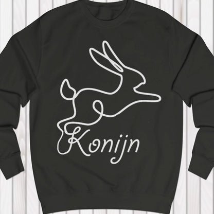 Rabbit line drawing white sweatshirt