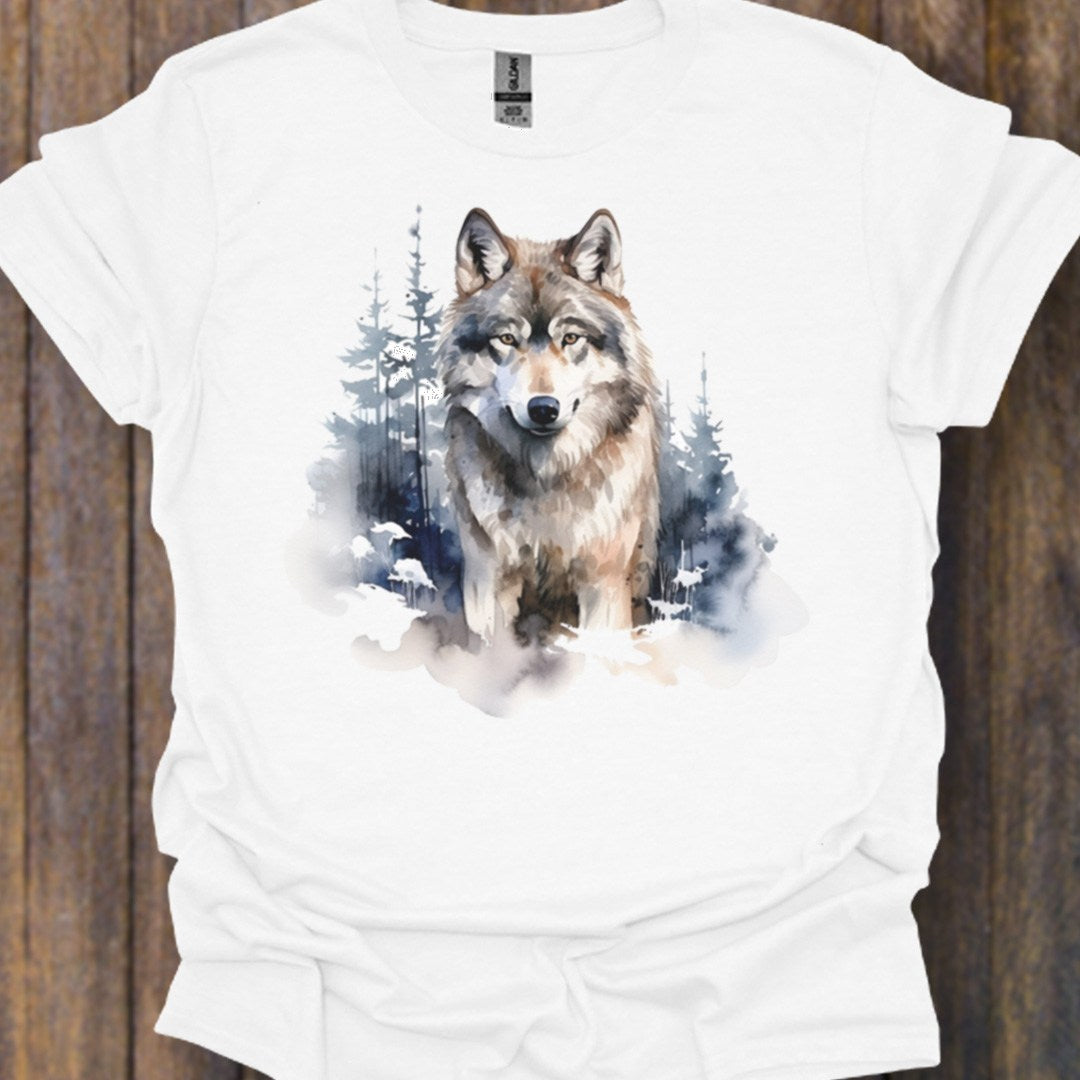 Wolf bosachtergrond tijdloos T-shirt