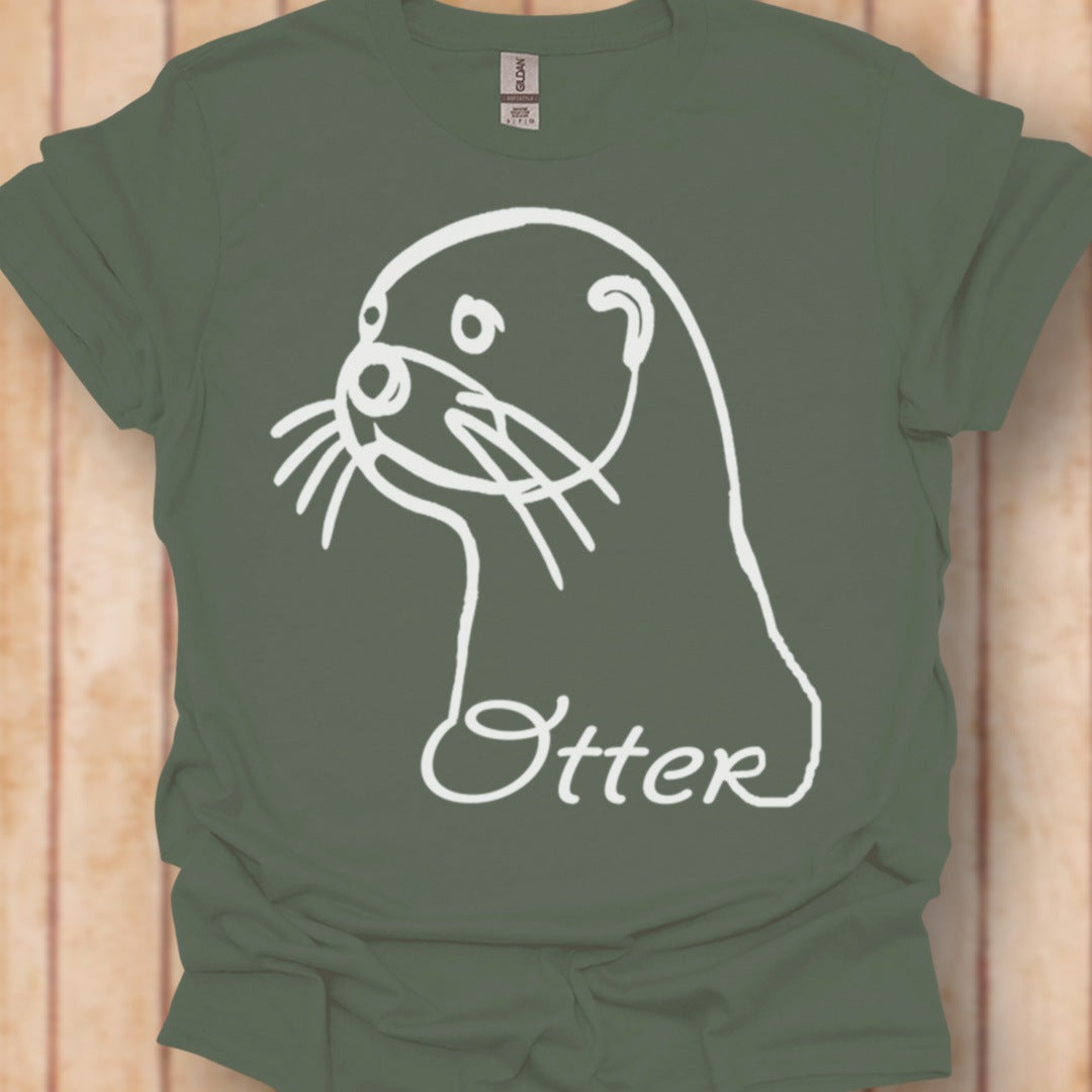 Otter lijntekening wit T‑Shirt