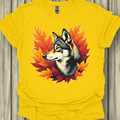 Wolf autumn leaves trendy T-shirt