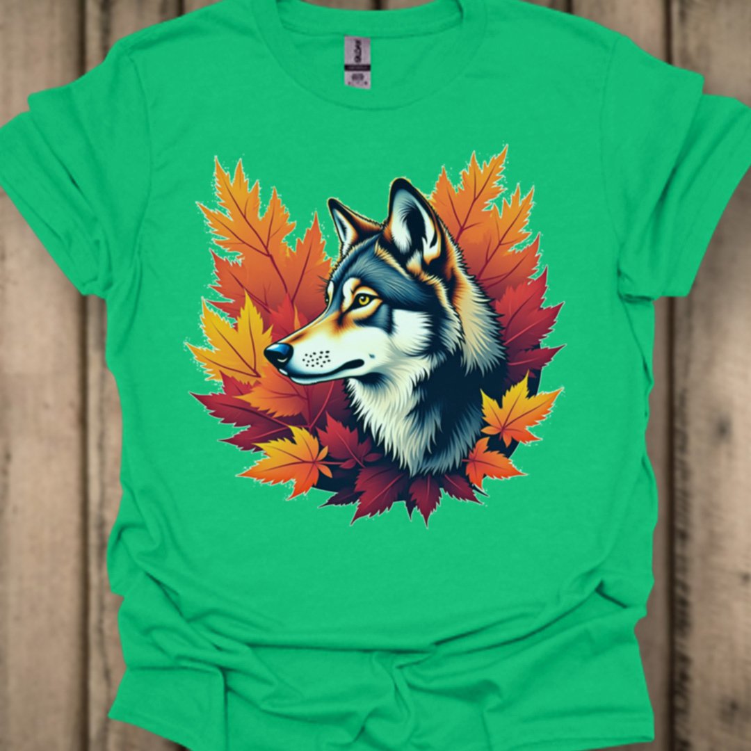 Wolf autumn leaves trendy T-shirt
