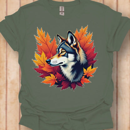Wolf herfstbladeren tijdloos T-shirt