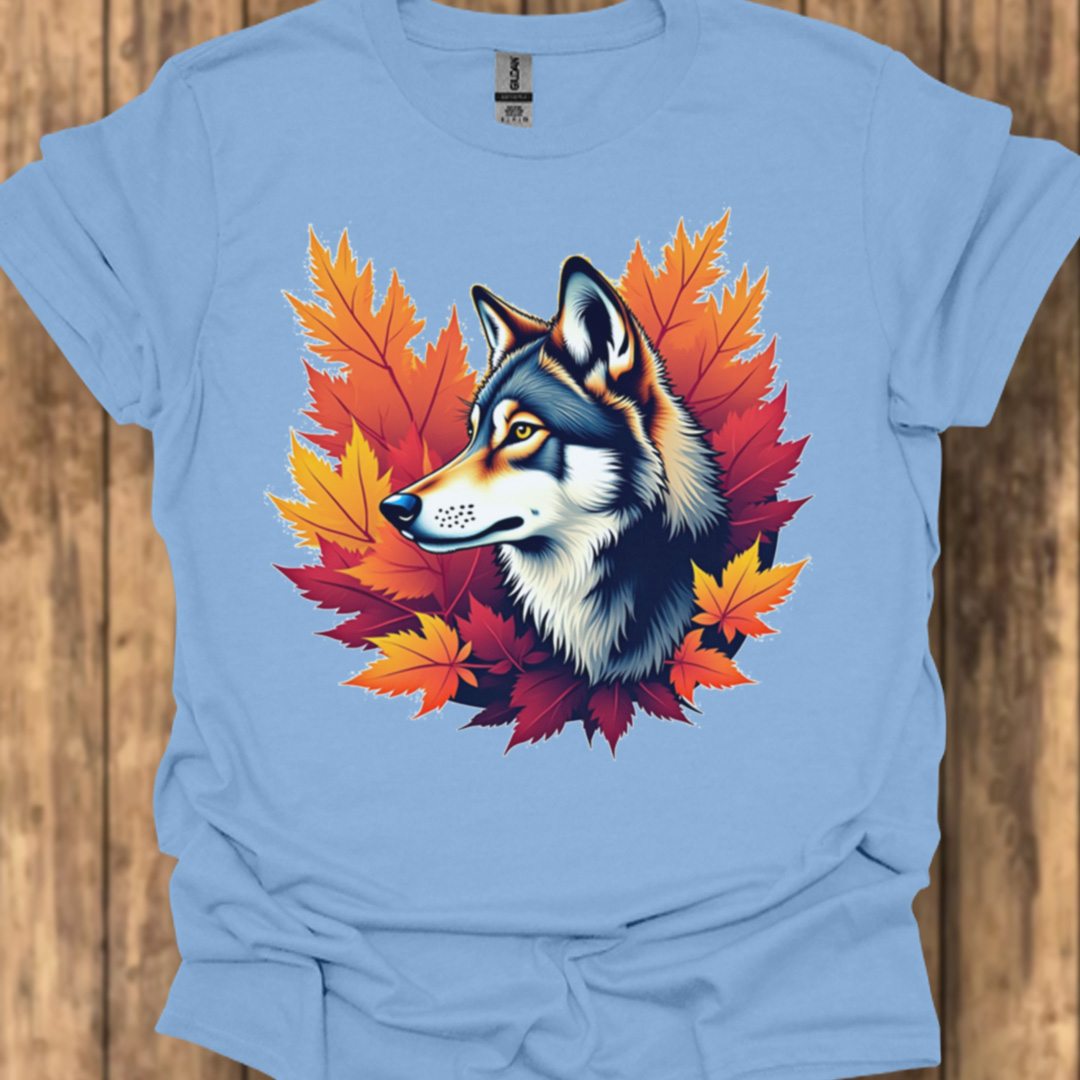 Wolf autumn leaves trendy T-shirt