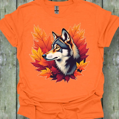 Wolf autumn leaves trendy T-shirt