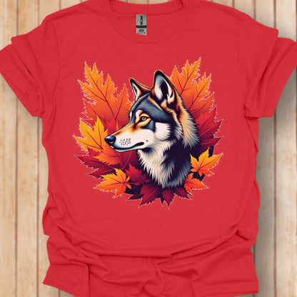 Wolf autumn leaves trendy T-shirt