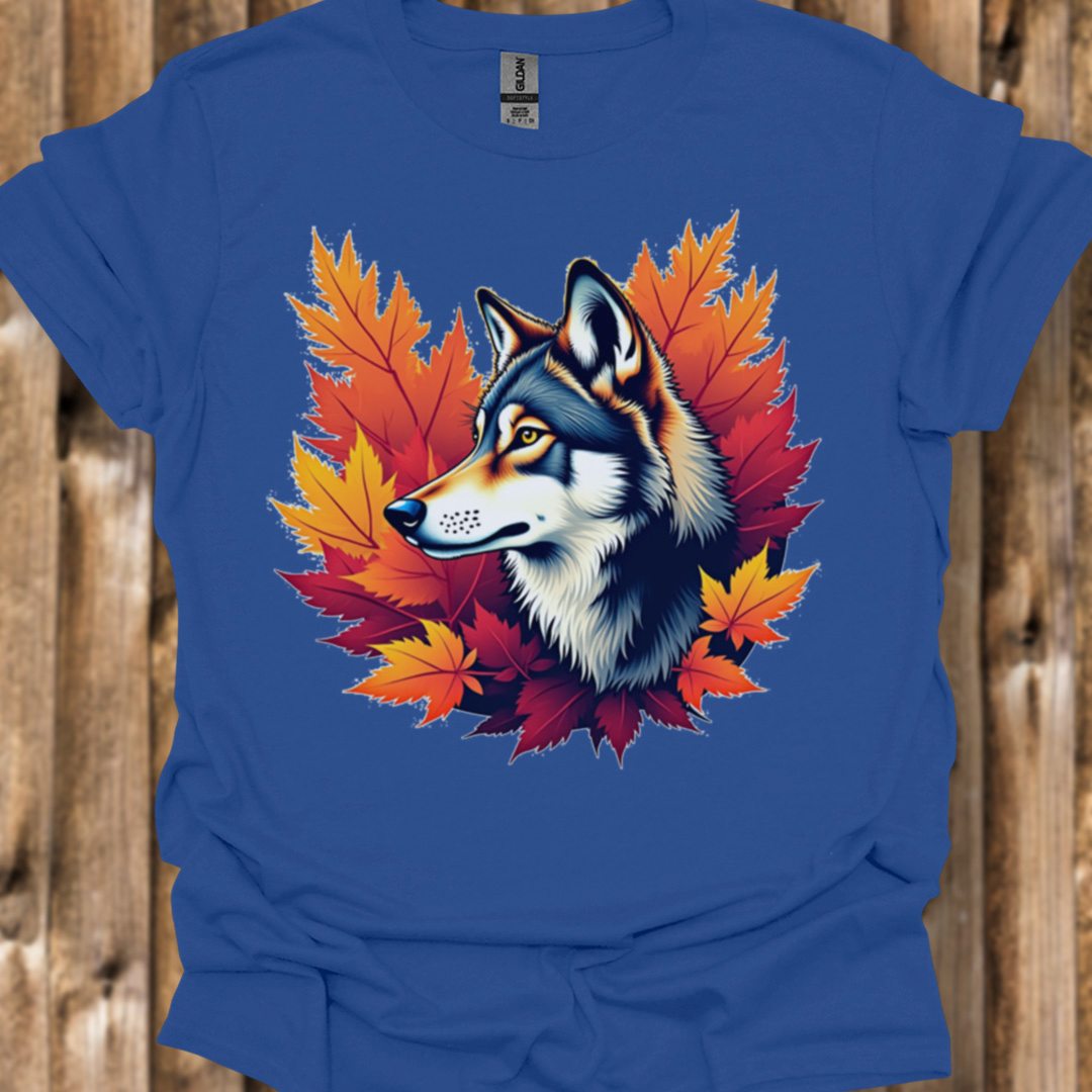 Wolf autumn leaves trendy T-shirt