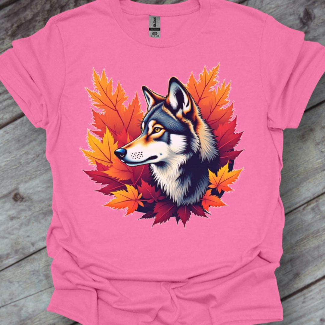 Wolf autumn leaves trendy T-shirt