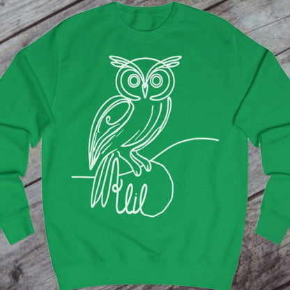 Owl line drawing white sweatshirt