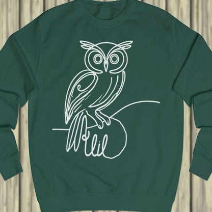 Owl line drawing white sweatshirt