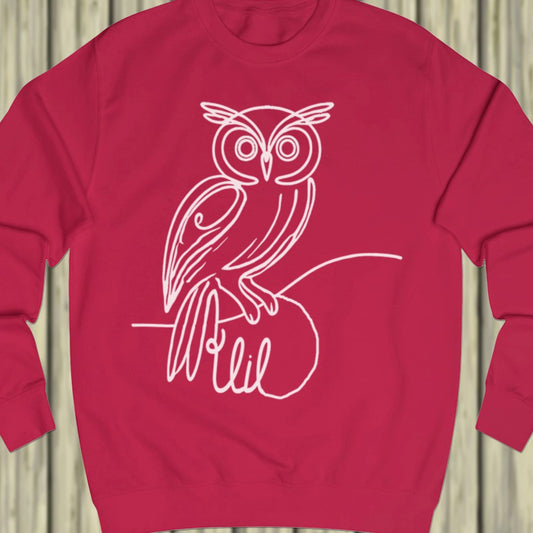 Owl line drawing white sweatshirt