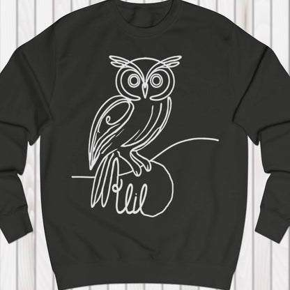 Owl line drawing white sweatshirt