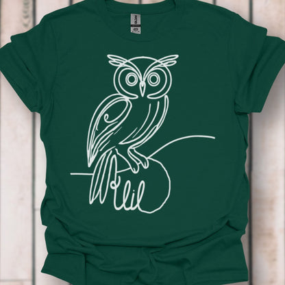 Uil lijntekening wit T‑Shirt