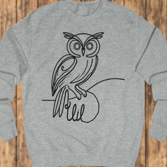 Owl line drawing black sweatshirt