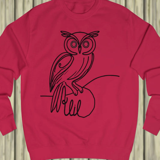 Owl line drawing black sweatshirt