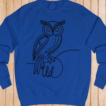 Owl line drawing black sweatshirt