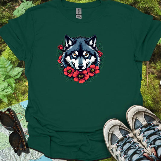 Loup fleurs rouge T-shirt intemporel