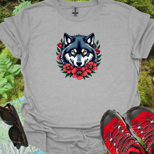 Loup fleurs rouge T-shirt intemporel