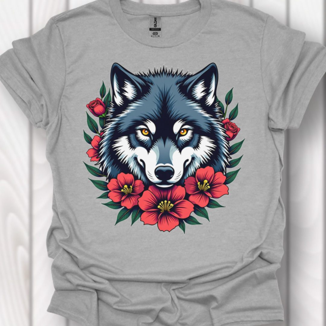 Wolf rode bloemen tijdloos T-shirt