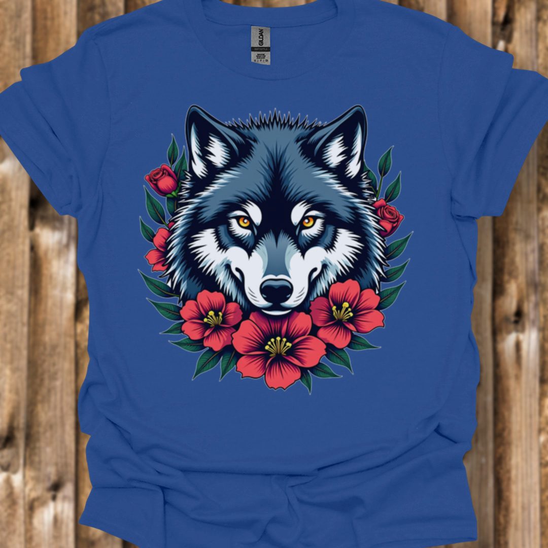 Loup fleurs rouge T-shirt tendance 