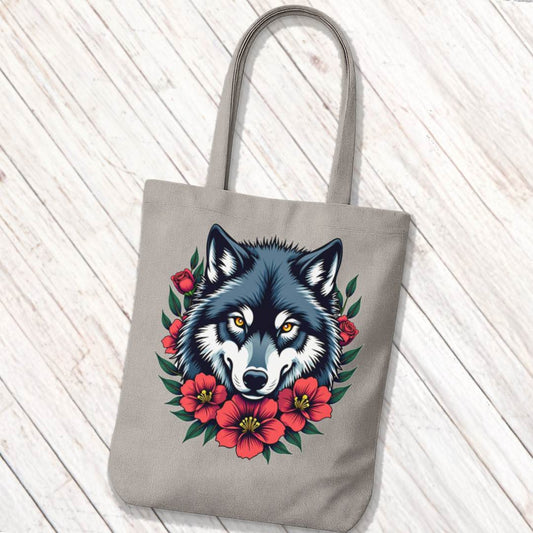Tote Bag Wolf Rode Bloemen