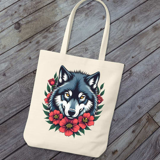 Tote Bag Wolf Rode Bloemen