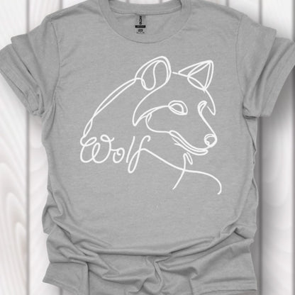 Wolf lijntekening wit T‑Shirt