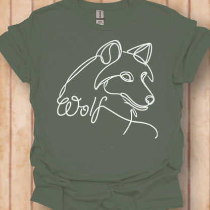 Wolf lijntekening wit T‑Shirt