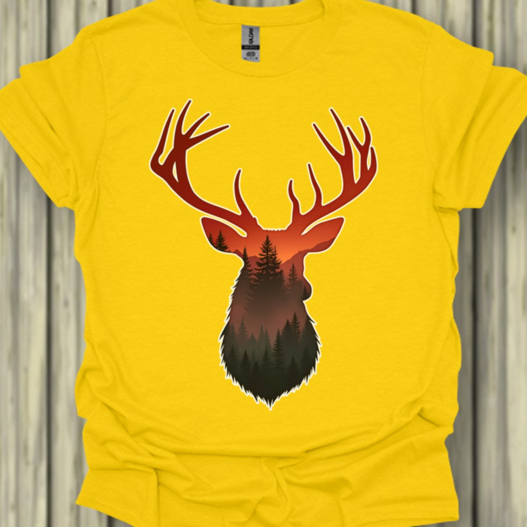 Cerf double exposition nuances rouges T-shirt tendance