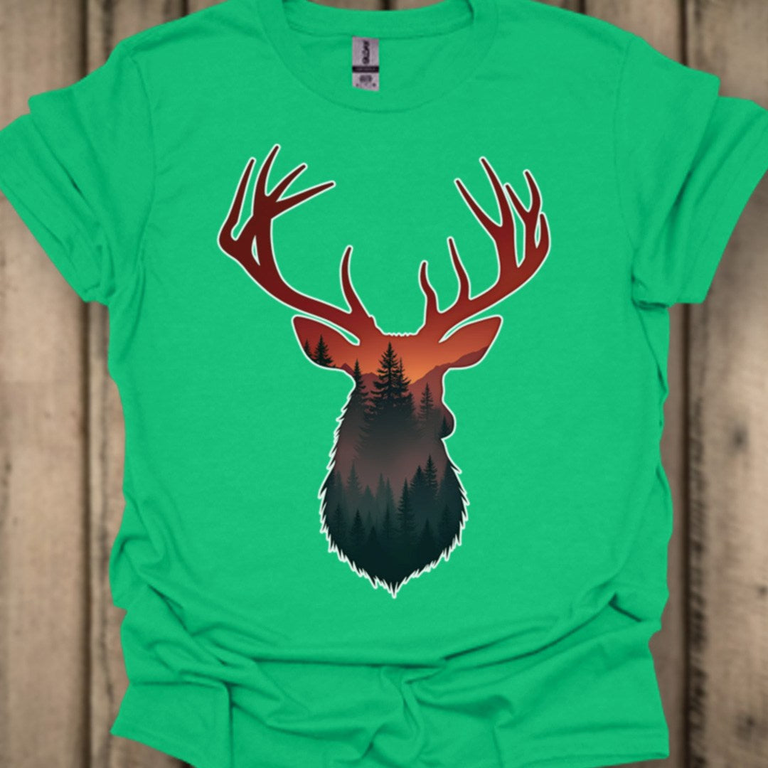 Cerf double exposition nuances rouges T-shirt tendance