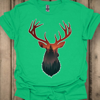 Cerf double exposition nuances rouges T-shirt tendance