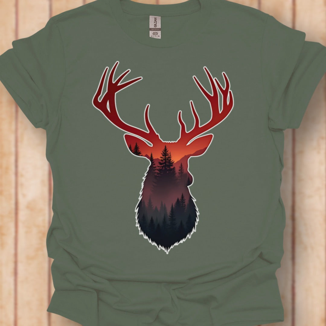 Cerf double exposition nuances rouges T-shirt intemporel