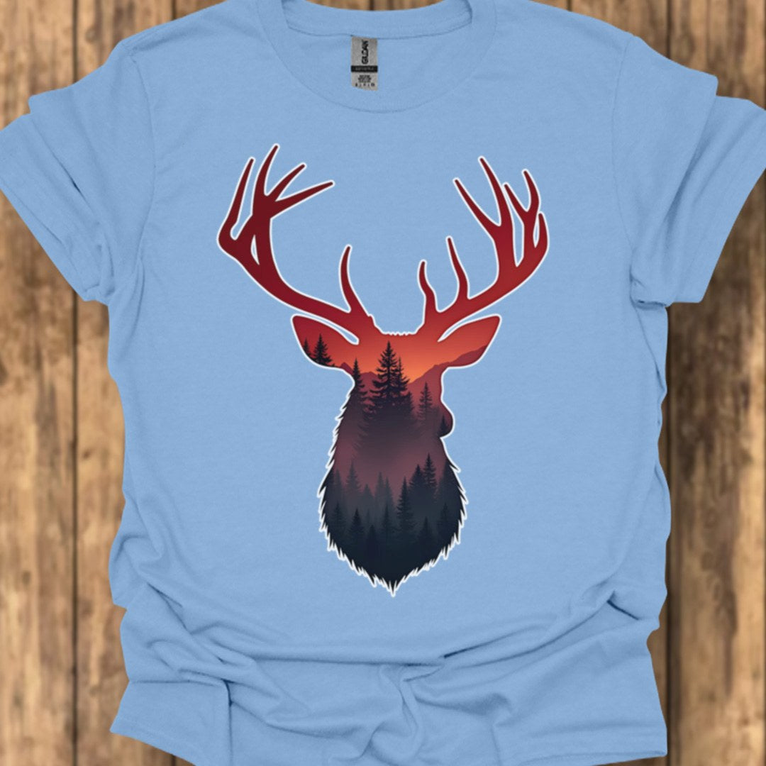 Cerf double exposition nuances rouges T-shirt tendance