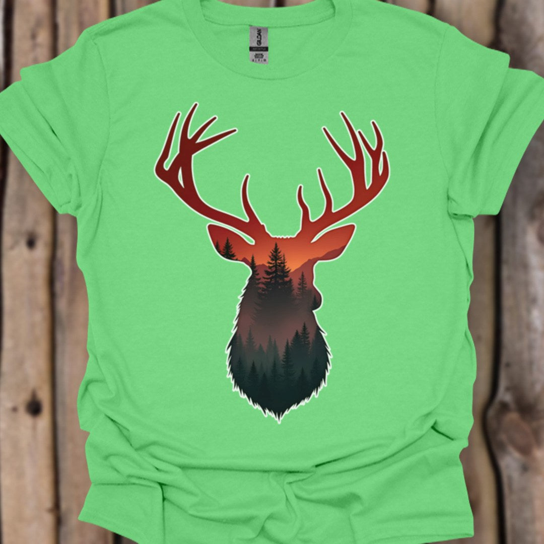 Cerf double exposition nuances rouges T-shirt tendance