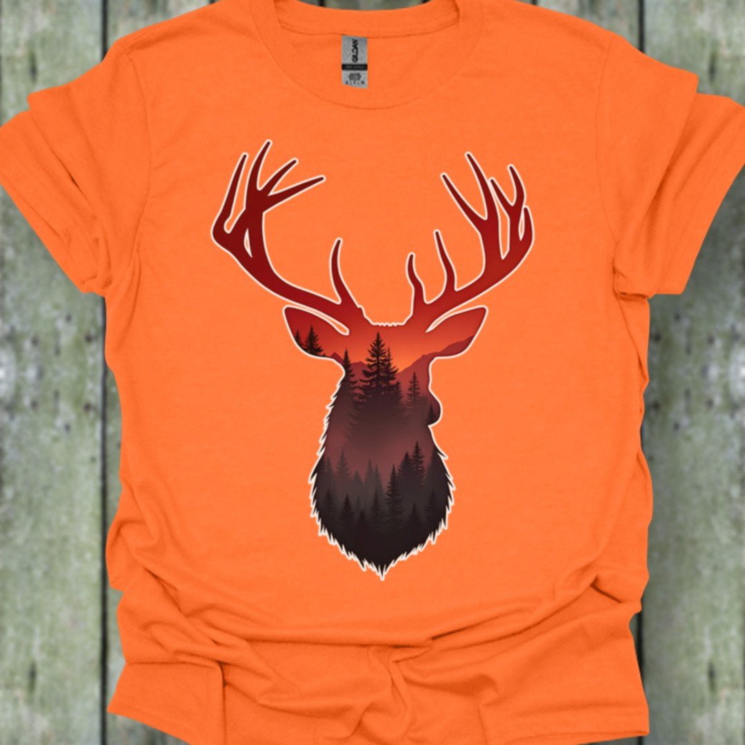 Cerf double exposition nuances rouges T-shirt tendance