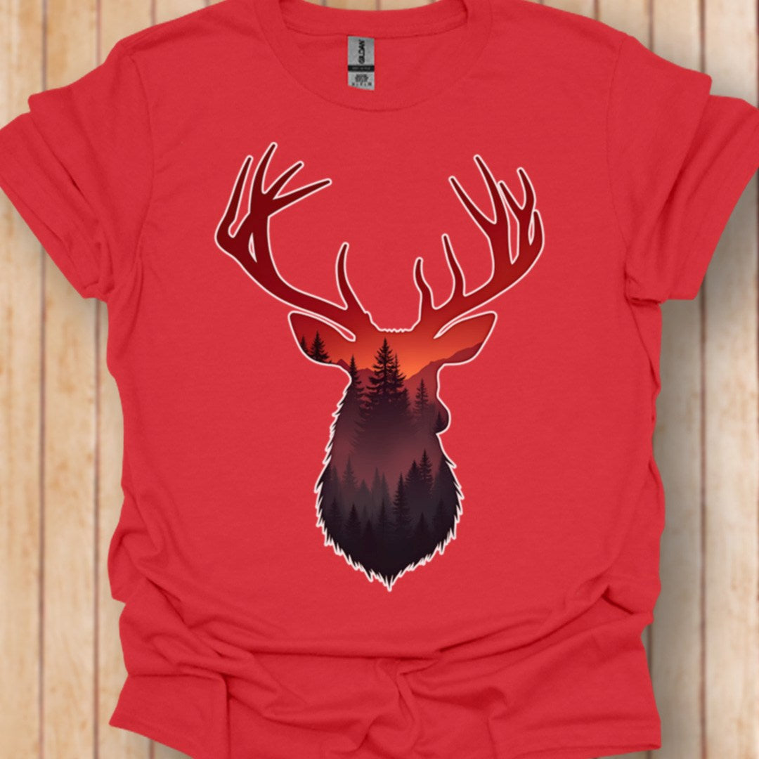 Cerf double exposition nuances rouges T-shirt tendance