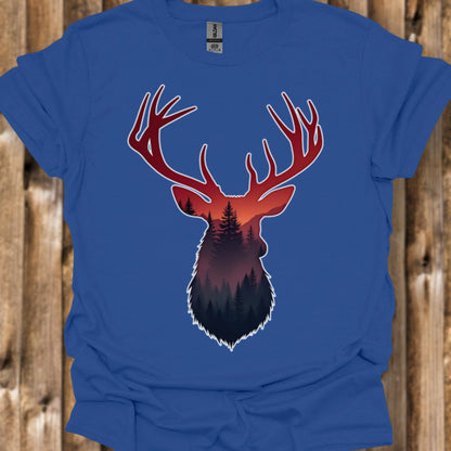 Cerf double exposition nuances rouges T-shirt tendance